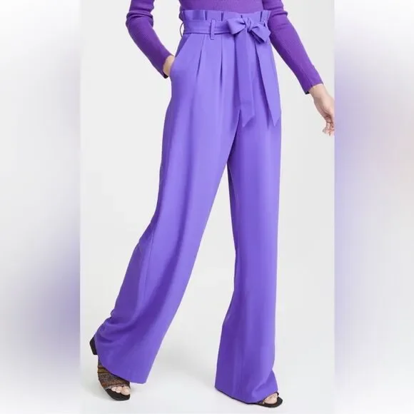 NWT Alice and Olivia Farrel Pleated Paperbag-Waist Pants
